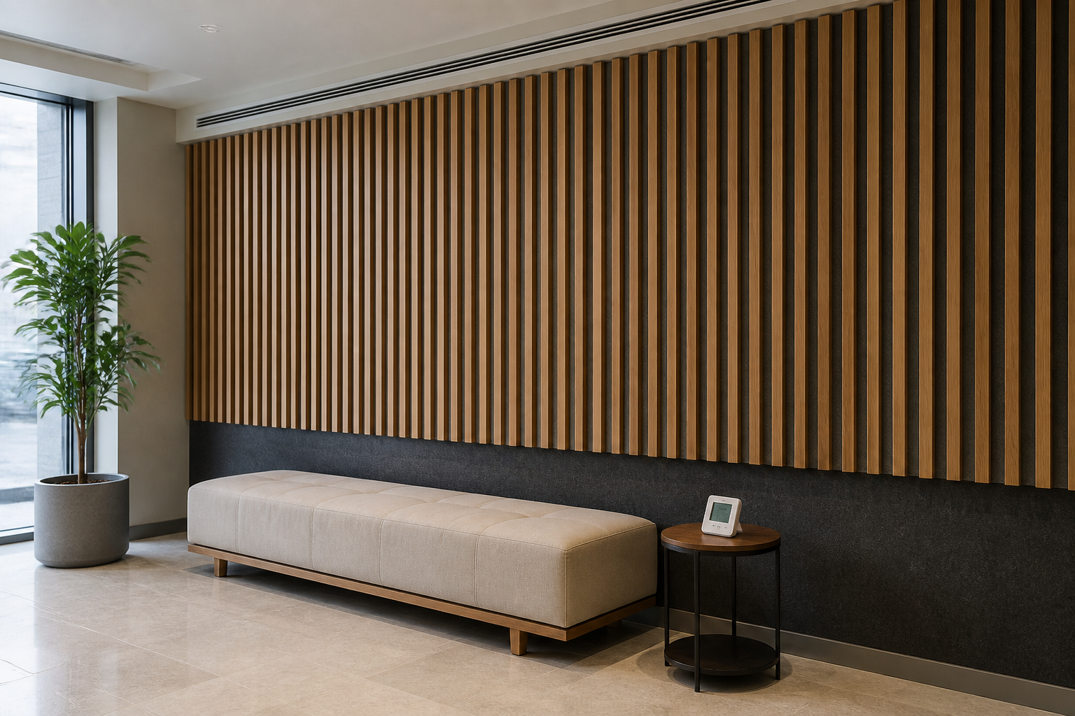 wood acoustic panels in a controlled humid interior