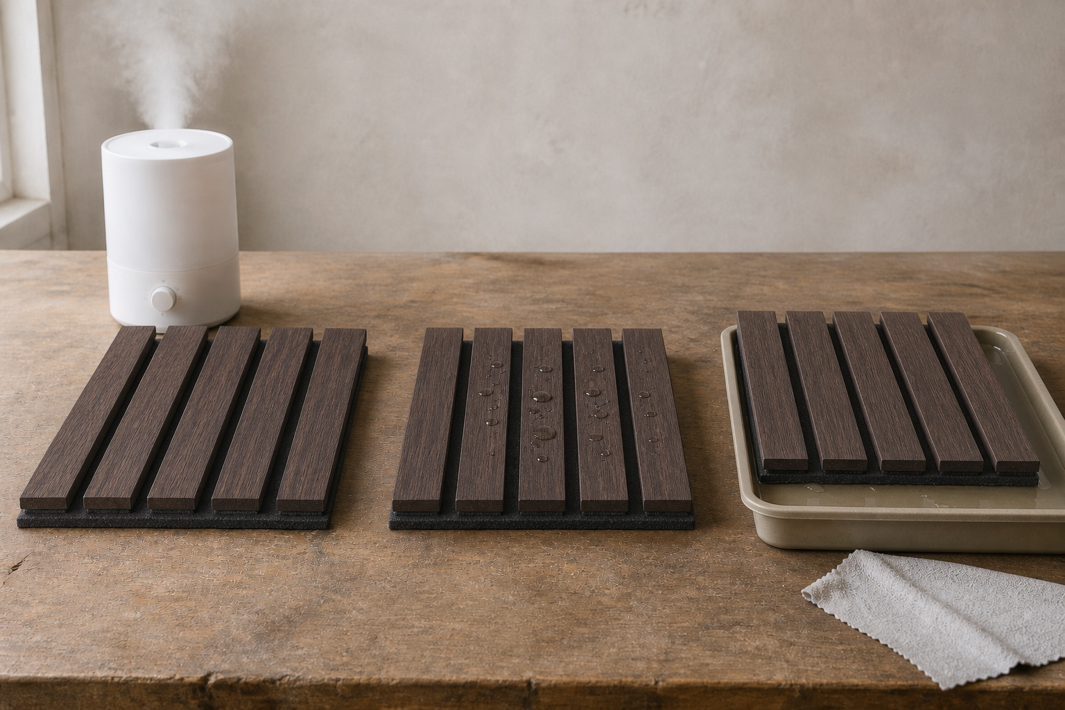 moisture exposure comparison for wood slat acoustic panels