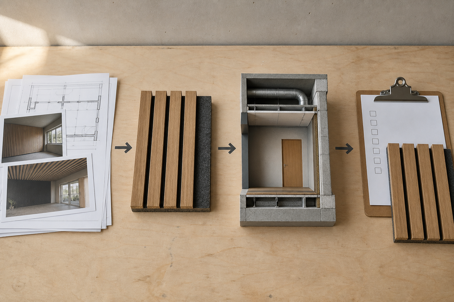Acoustic wall panel procurement workflow with separate flanking path assessment