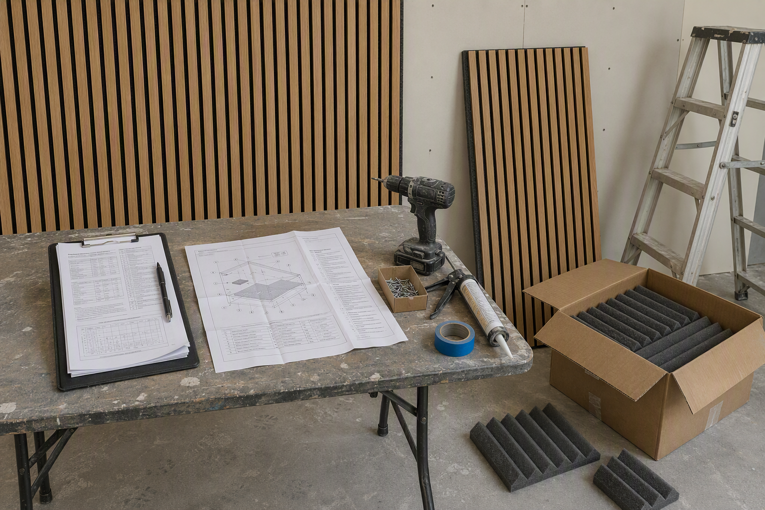 wood slat panels vs acoustic foam fire compliance and installation