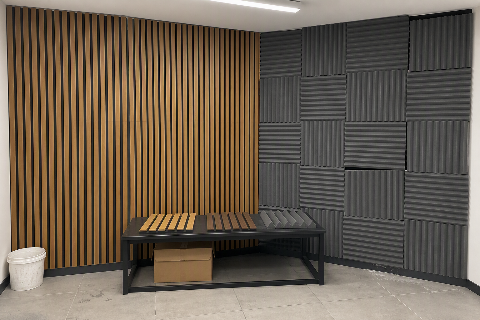wood slat panels vs acoustic foam product positioning